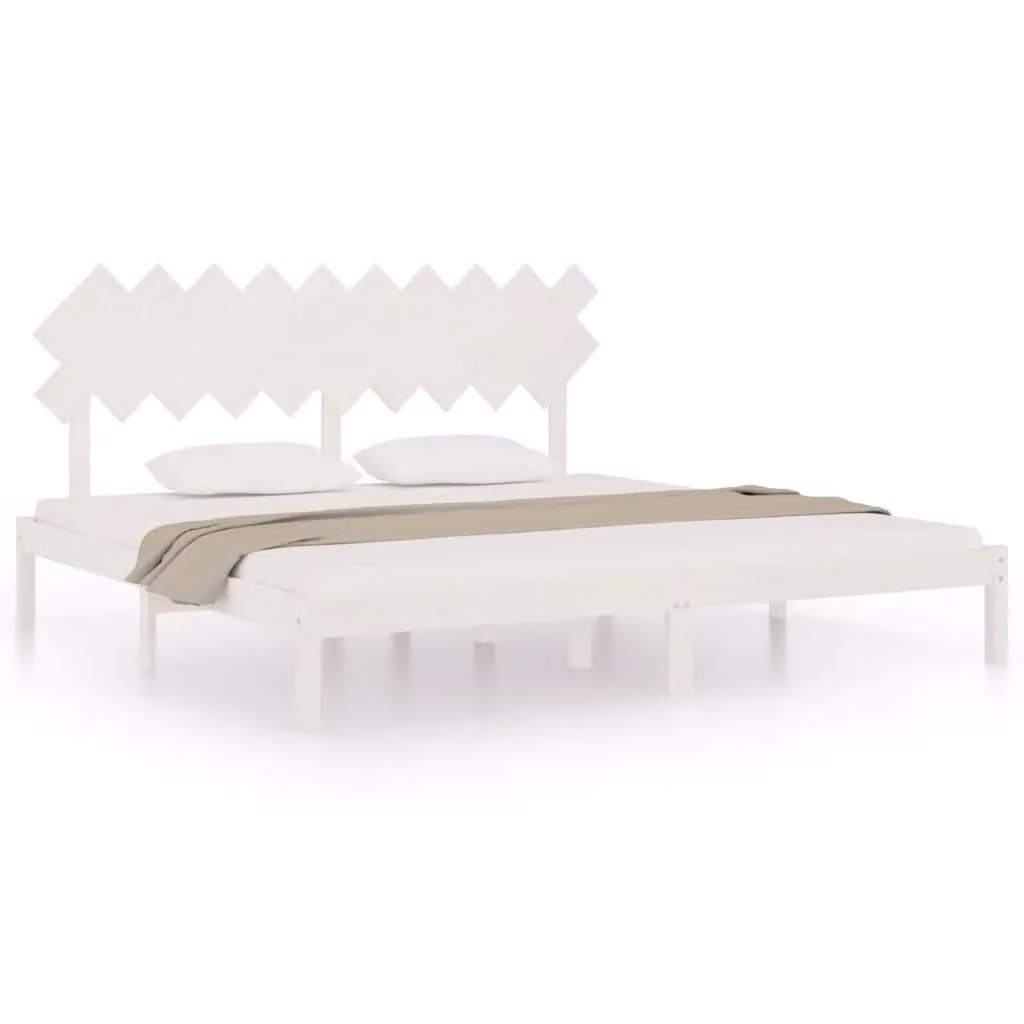 Berkfield Home Modern White Solid Pine Wood Bed Frame W/D/H: 200 x 200 cm – 2
