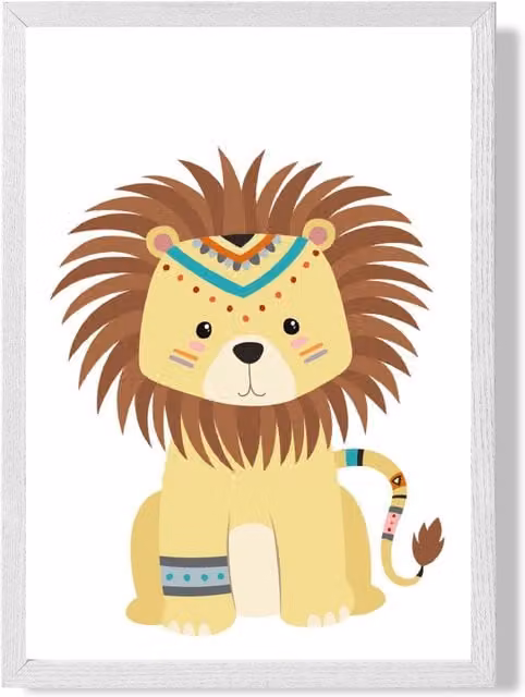 ARTZE Lion Tribal Animal Framed Print, Yellow and White, A3