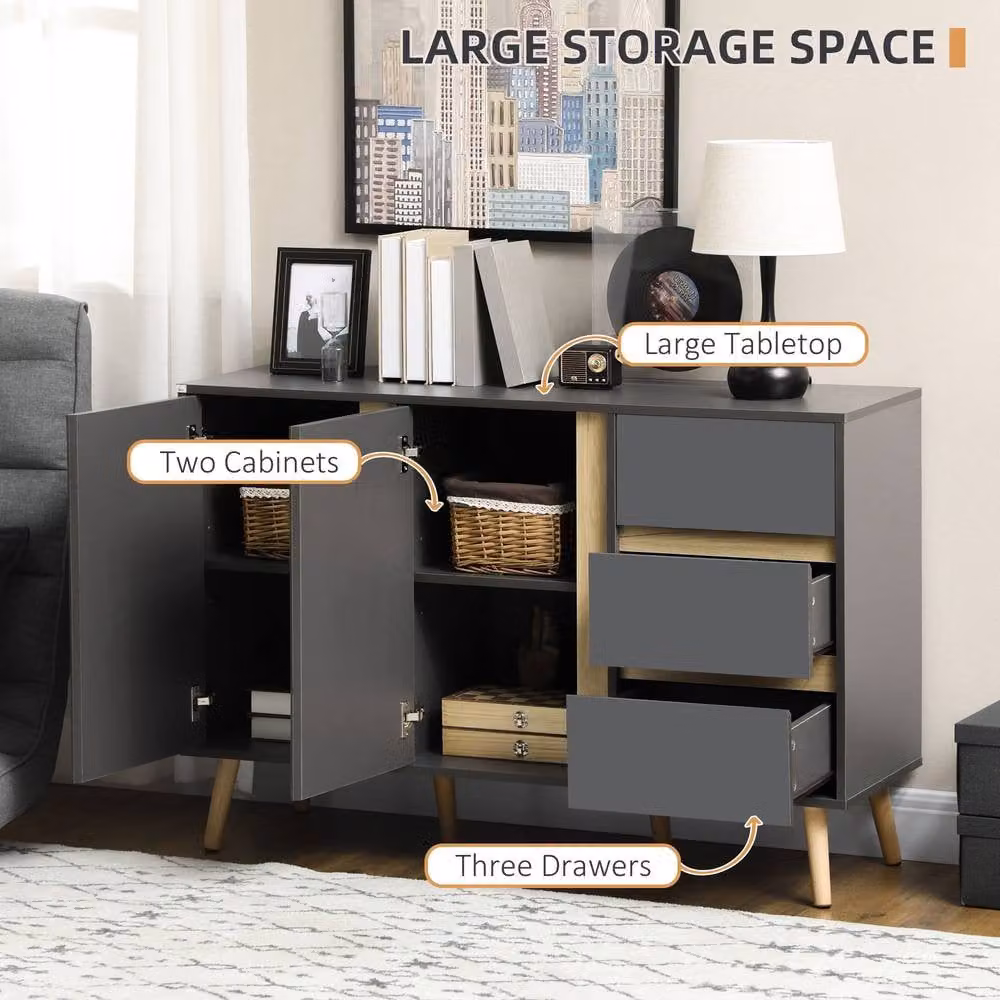 STILVORA Modern Grey Sideboard with 2 Cupboards and 3 Drawers – 3
