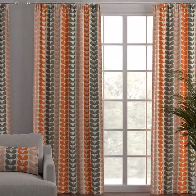 Orla Kiely Trio Stem Made to Measure Blackout Floral Curtain in Persimmon Orange