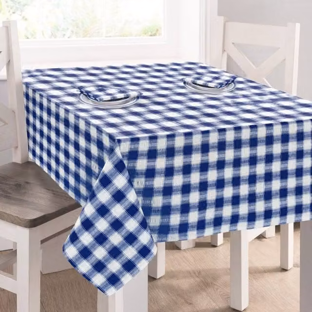 Kitchen Trends Blue Seersucker Gingham Check 100% Cotton Square Tablecloth, W: 50 cm, L: 70 cm