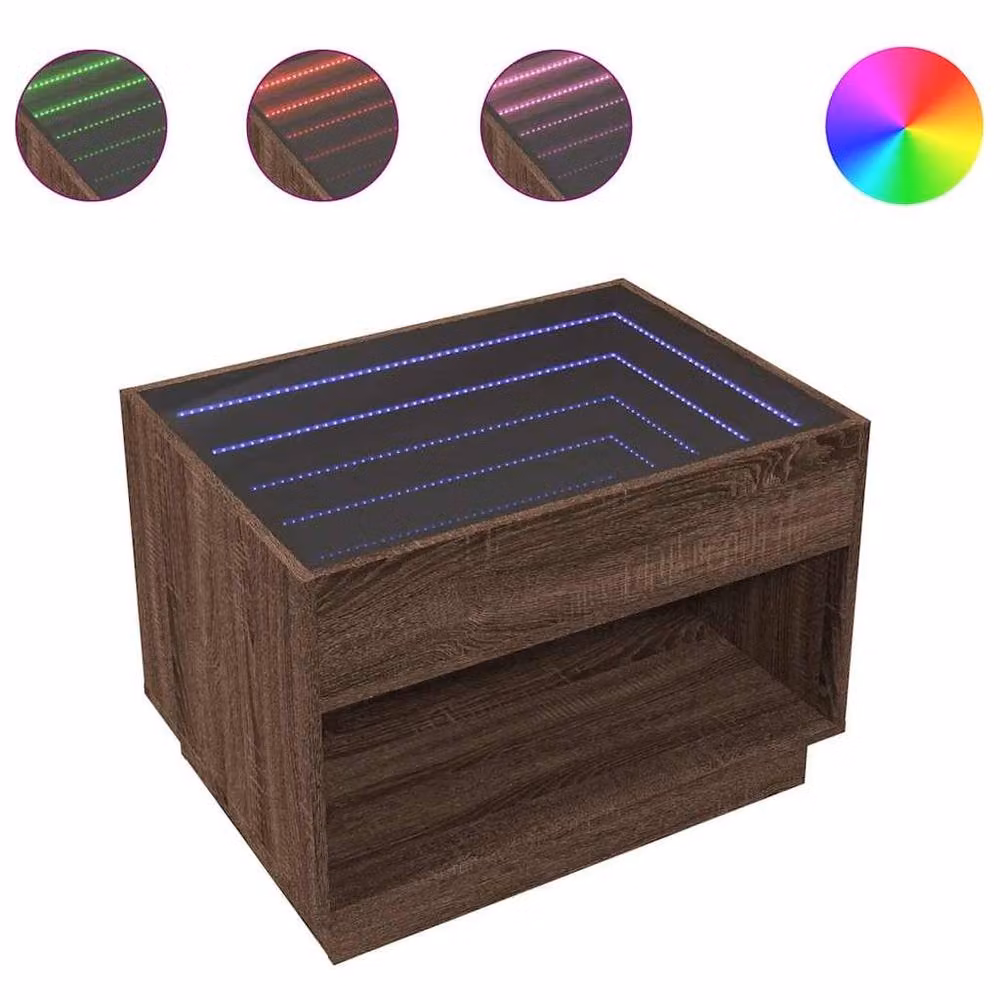 Berkfield Home Infinity LED Decorative Coffee Table in Brown Oak, W/D/H: 70 x 50 x 50 cm – 2