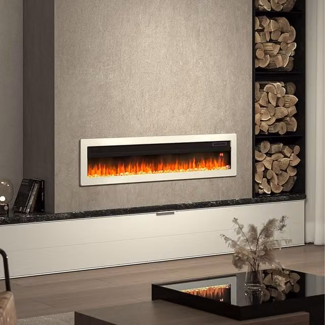 Livingandhome White Rectangular Electric Fireplace, Wall Mounted or Freestanding, Width: 101.6 cm
