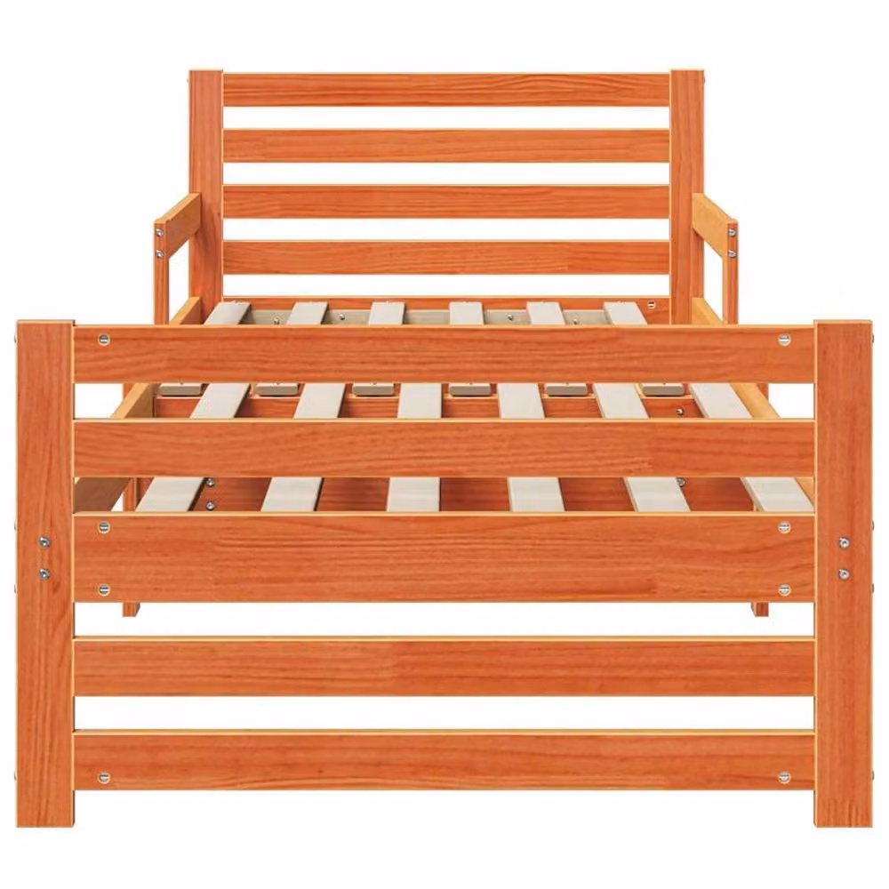 Berkfield Home Modern Pine Wood Bed Frame with Headboard in Wax Brown, W/D/H: 80 x 200 cm – 3