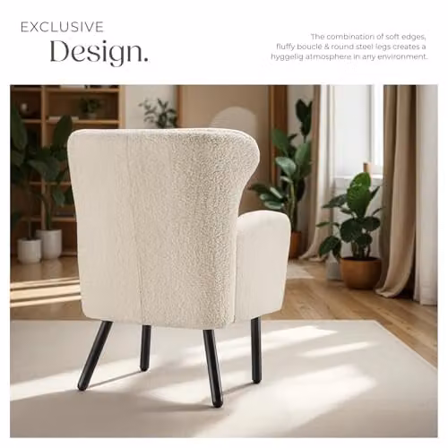 tectake Scandinavian Style Bouclé Fabric Tub Armchair in Beige, White or Multicolour, W/D/H: 71 x 72 x 92 cm – 2
