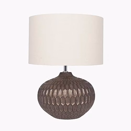 Pacific Lifestyle Bronze Ceramic Table Lamp with White Fabric Shade for Living Room or Bedroom – 4