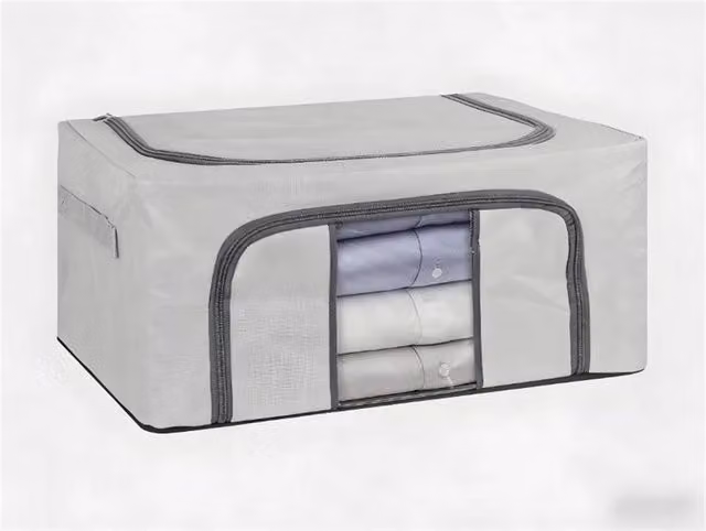 Nordara 3-Piece Grey Fabric Clothes Storage Bags, Foldable Underbed and Closet Organisers – 1