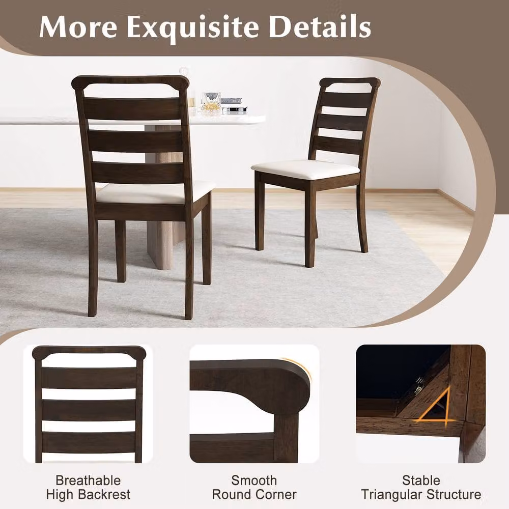 Costway Set of 2 Modern Upholstered Farmhouse Dining Chairs in Brown – 7