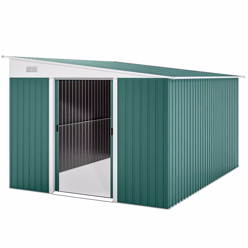 Rolipo Green Metal Pent Garden Shed with Sliding Doors and Side Vents – 2