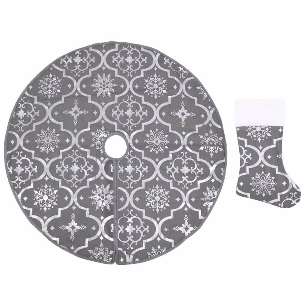 Berkfield Home Luxury Christmas Tree Skirt with Sock in Grey, Diameter: 150 cm – 2