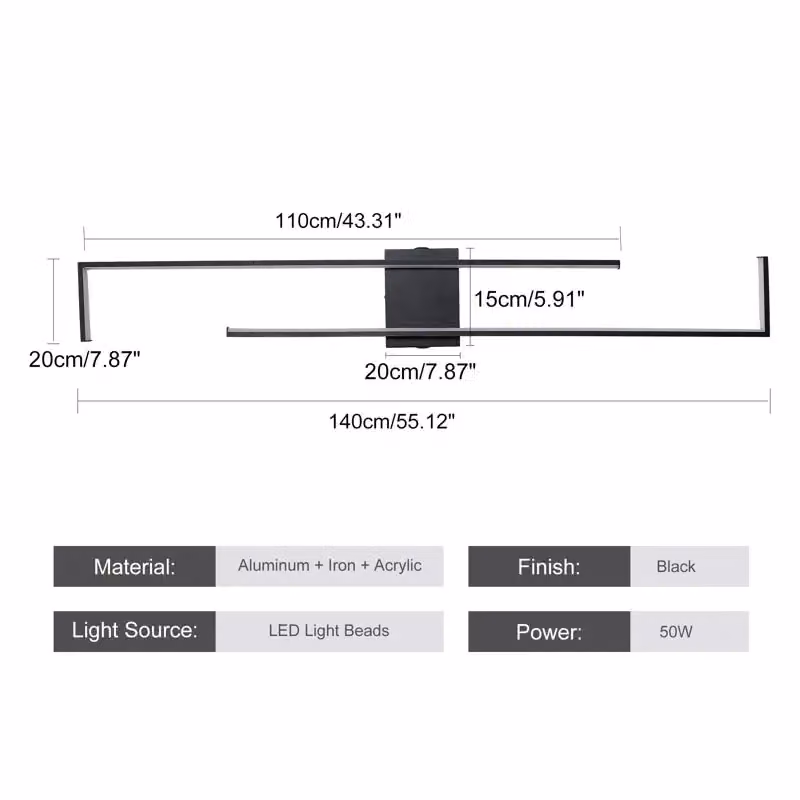 Garwarm Black Aluminium LED Flush Mounted Up and Down Wall Sconce Bar, Length: 140 cm – 5