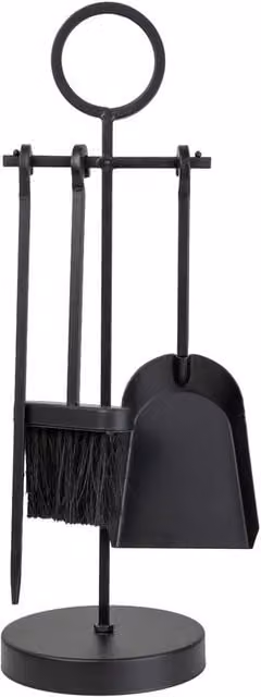 JVL Alderley 3 Piece Freestanding Metal Fireplace Companion Set with Stand, Black – 1