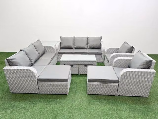 Fimous 3 Seater PE Wicker Rattan Garden Sofa Set with Coffee Table in Light Grey
