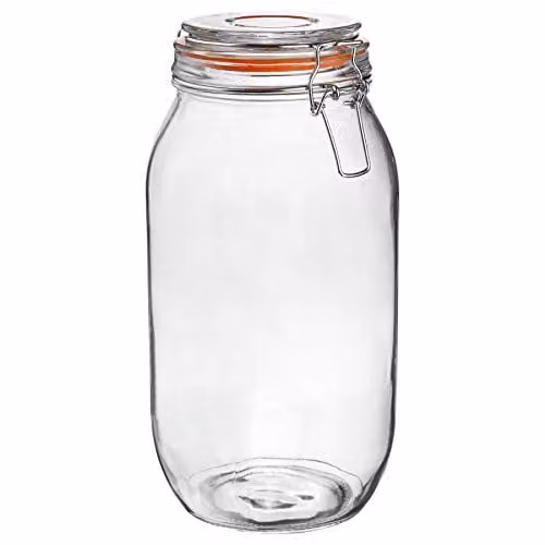Argon Tableware Transparent Glass Storage Jar with Leakproof Stainless Steel Clip Lid, 2L
