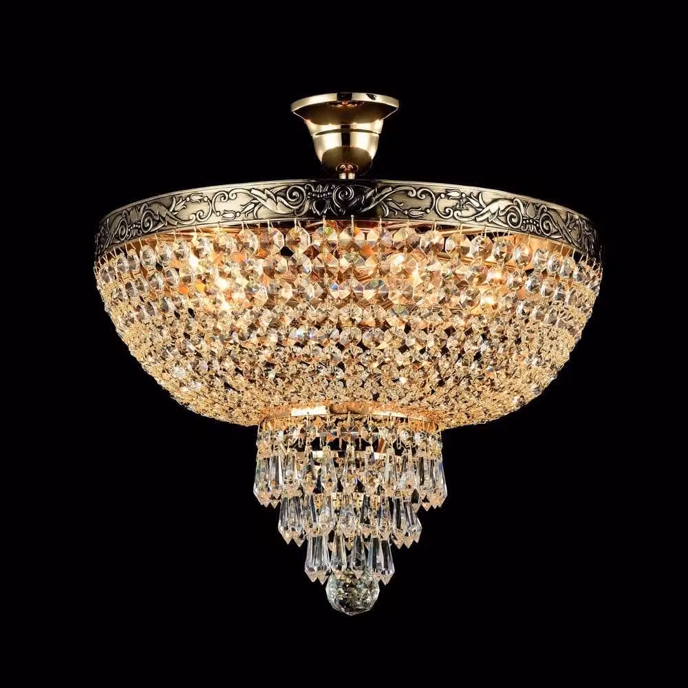 Netlighting Palace Semi Flush Ceiling Light in Antique Gold and Crystal with 5 x E27 Sockets – 2