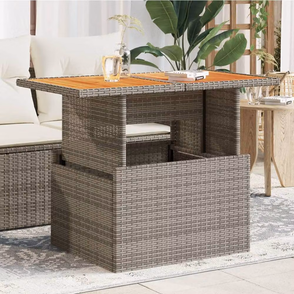 Berkfield Home Grey Poly Rattan and Acacia Wood Garden Table, W/D/H: 100 x 55 x 73 cm – 2