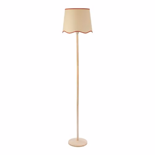 ValueLights Triston Natural Wood Floor Lamp with Scallop Trim Shade in Burnt Orange – 1