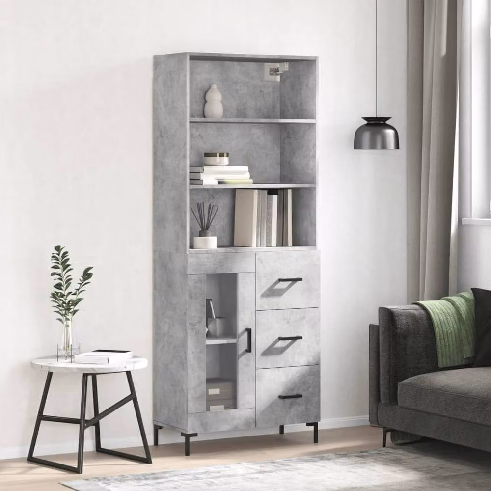 Berkfield Home Highboard in Concrete Grey, W/D/H: 69.5 x 34 x 180 cm – 2