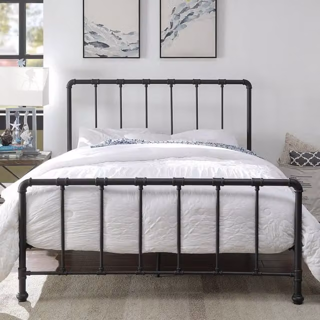 Kinnerton Industrial Metal Bed Frame, Black, W/D/H: 180 x 200 cm
