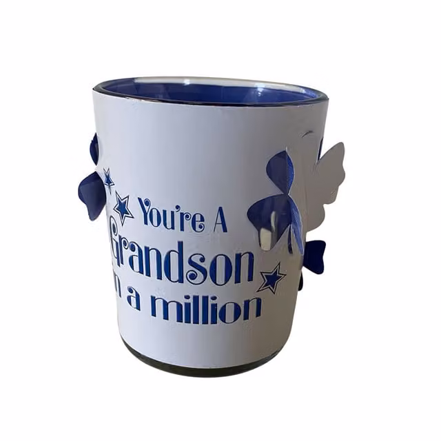 Sensations Grandson in a Million Glass Sentiment Tealight Candle Holder, Multicolour and White