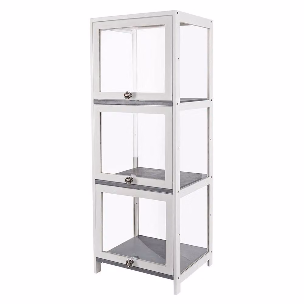EONLION 3-Tier Bamboo Display Case with Back Panel in White – 3