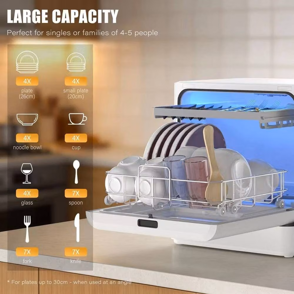 NESTLUNE Portable Tabletop Fully Automatic Dishwasher with 5 Programs and 5L Tank Capacity in White – 3