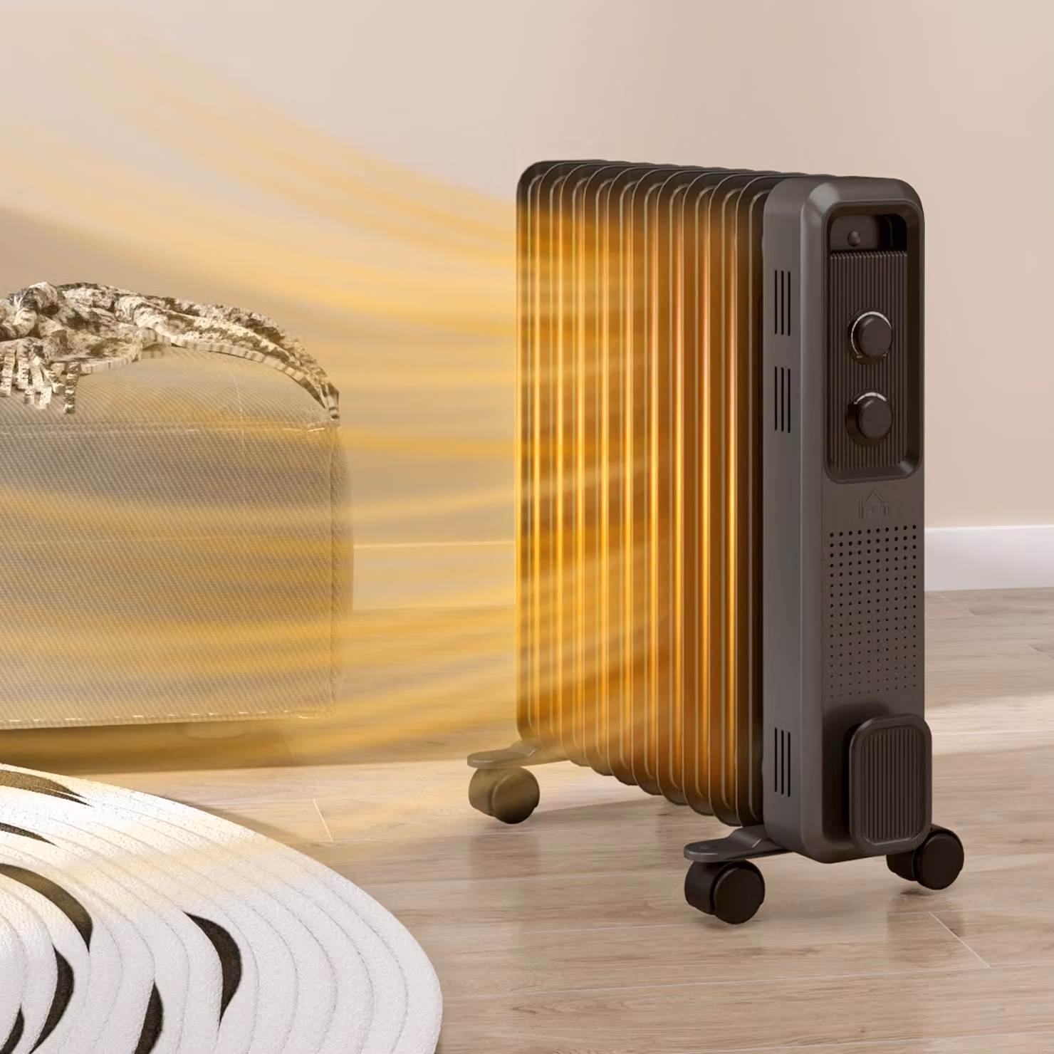 HOMCOM 2500W Oil Filled Radiator with 11 Fins and 3 Heat Settings in Grey – 2