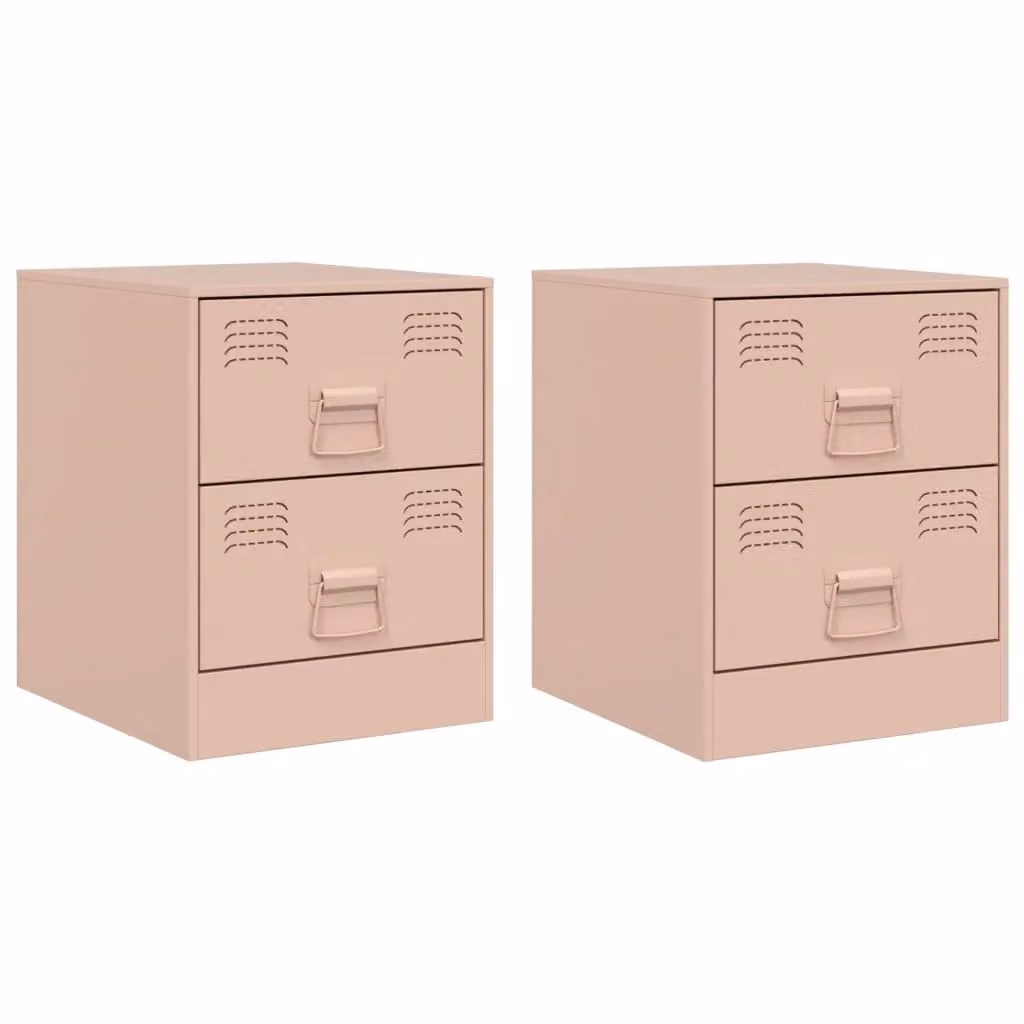 Berkfield Home Set of 2 Pink Metal Bedside Cabinets, W/D/H: 34.5 x 39 x 44 cm
