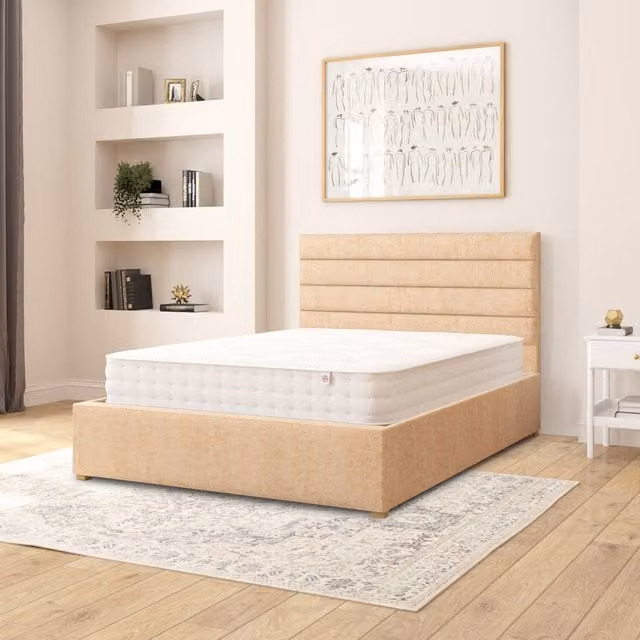 Aspire Kelly Firenze Velour Fabric Ottoman Storage Bed in Champagne, W/D/H: 140 x 200 cm