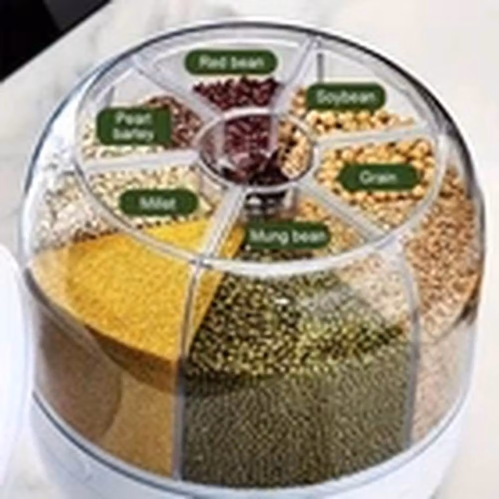 Havendro 6-Grid Rotating Cereal Dispenser and Grain Container in White and Transparent – 5