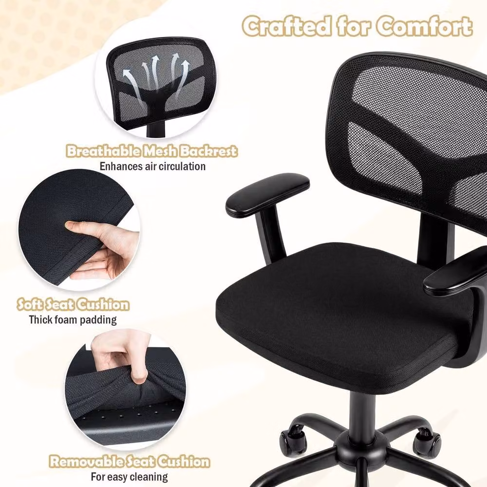 Kelvenix Black Fabric Swivel Task Chair with Armrests and Castors for Home Office or Bedroom – 3