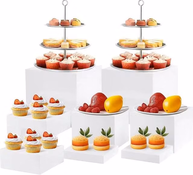 PAWNORA Stackable White Acrylic Cake Stand Box, 8-Piece Set