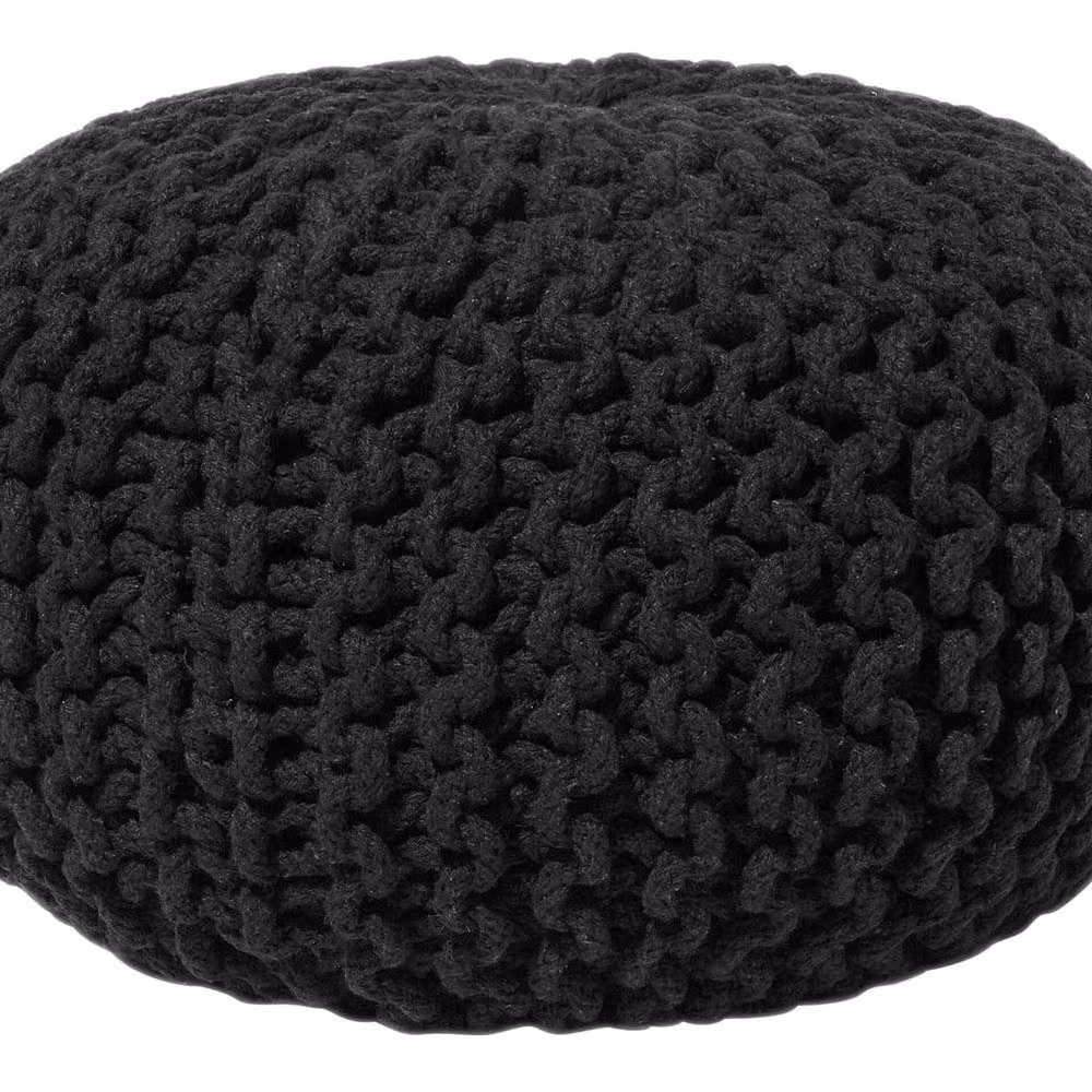 Wyld and Coco Black Knitted Cotton Pouffe, Diameter: 40 cm, Height: 25 cm – 2