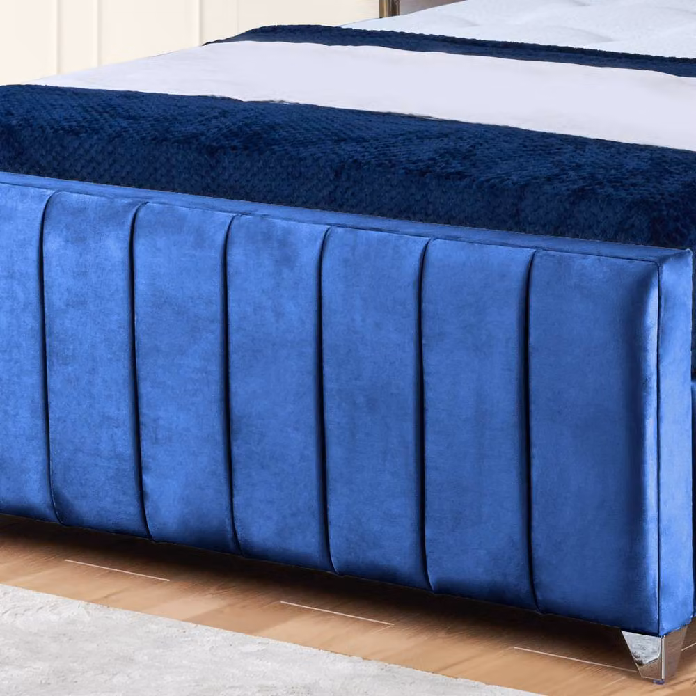 UK Bed Furniture Milano Single Upholstered Slatted Base Bed in Blue Velvet, W/D/H: 90 x 190 cm – 3