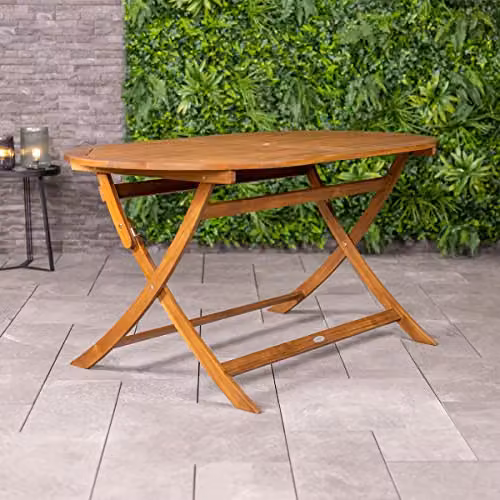 Charles Bentley FSC Certified Acacia Wood Oval Folding Garden Table in Brown, W/D/H: 150 x 85 x 74 cm – 2