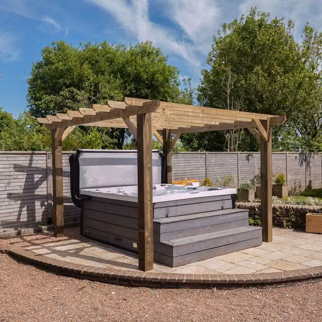 Ruby UK Modern Red Wooden Pergola with Flat and Open Roof