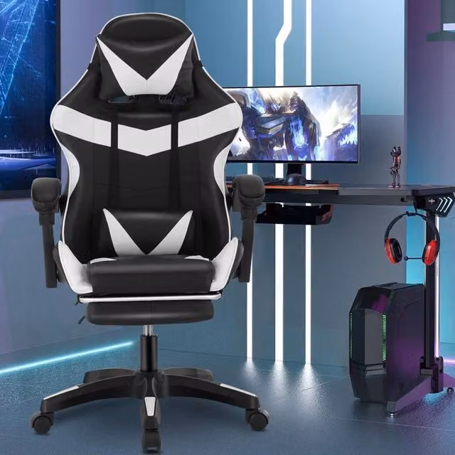 FLAVORA Adjustable Faux Leather Racing Gaming Chair in Black – 1