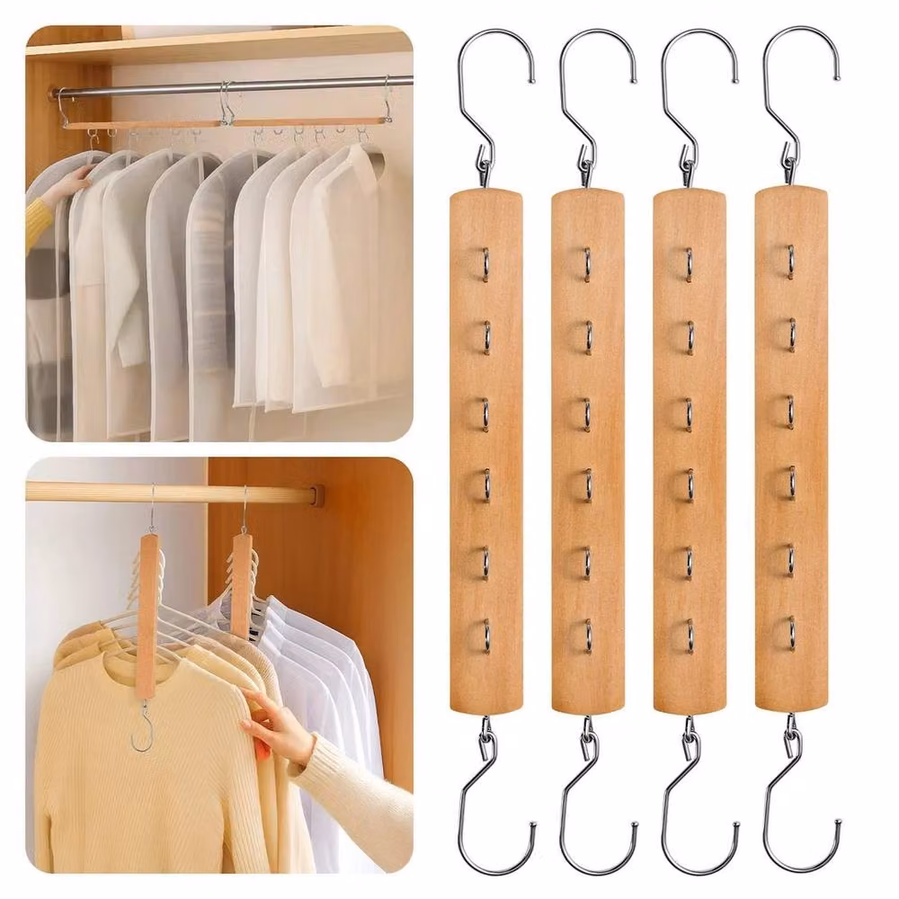 SPETLEK 4 Pack Brown Wooden Space Saving Hangers with 360 Degree Swivel Hook – 2