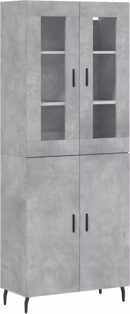 Berkfield Home Highboard in Concrete Grey with Glass Doors, W/D/H: 69.5 x 34 x 180 cm