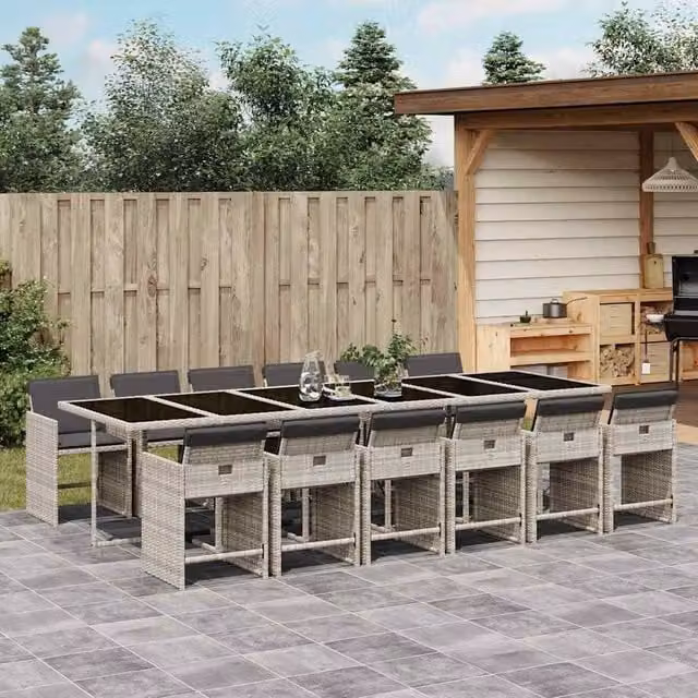 Berkfield Home 13 Piece Light Grey Poly Rattan Garden Dining Set with Cushions