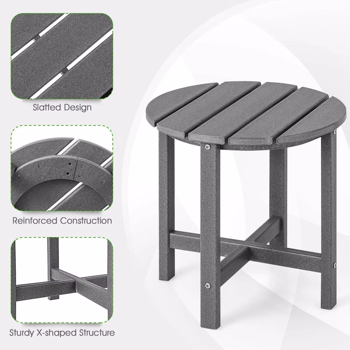 Gymax Weather-Resistant HDPE Adirondack Outdoor Side Table in Grey – 6