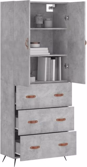 Berkfield Home Modern Highboard in Concrete Grey, W/D/H: 69.5 x 34 x 180 cm