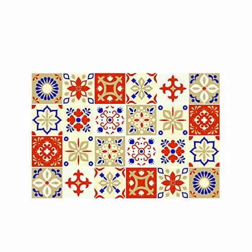 WALPLUS Bahia Moroccan Tile Stickers, Orange and Beige Geometric Peel and Stick Wall Decals, 24 Pieces, 15 x 15 cm