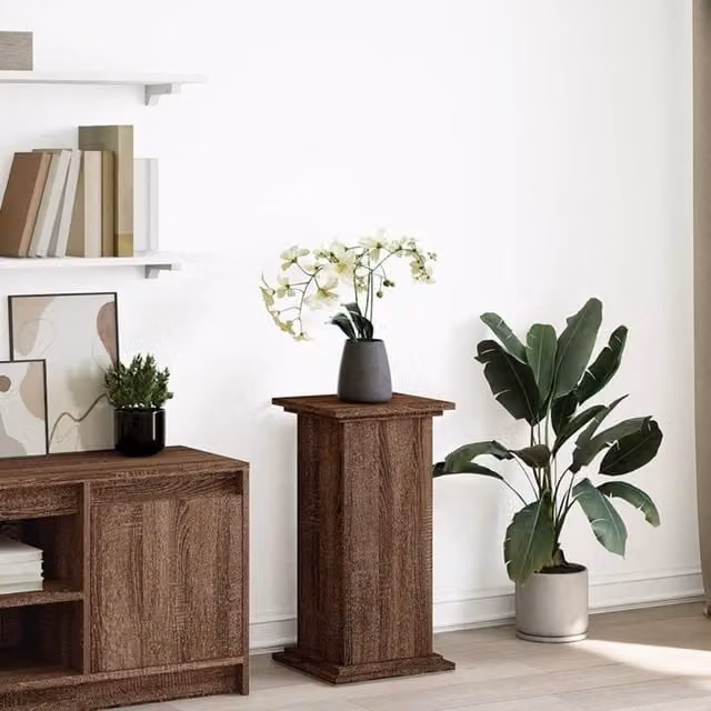 Berkfield Home Display Stand with Storage in Brown Oak, W/D/H: 31 x 30 x 60 cm