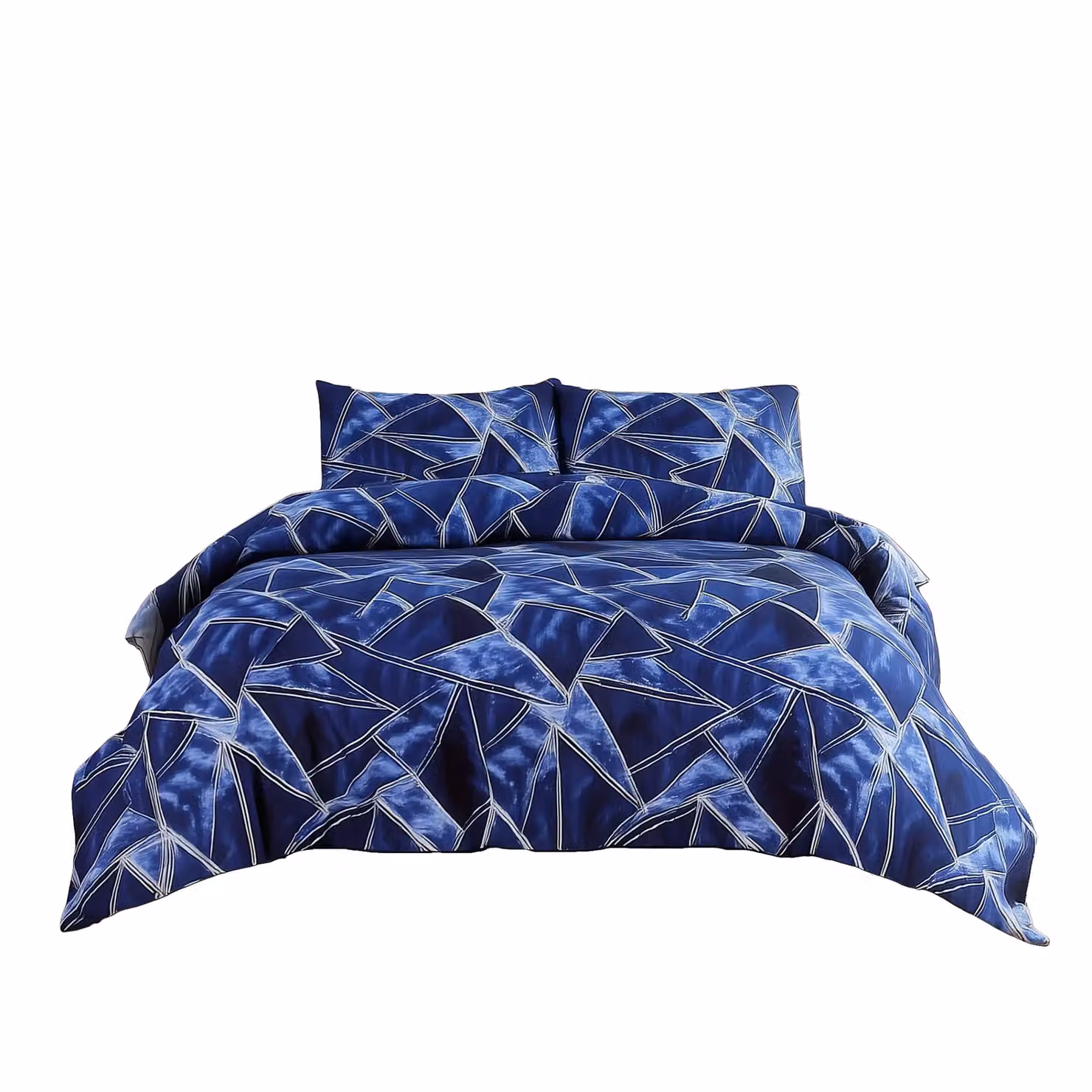 Snug City Blue Triangle Design Polycotton Duvet Cover and Pillowcase Set, Super King, W: 200 cm x D: 200 cm – 2