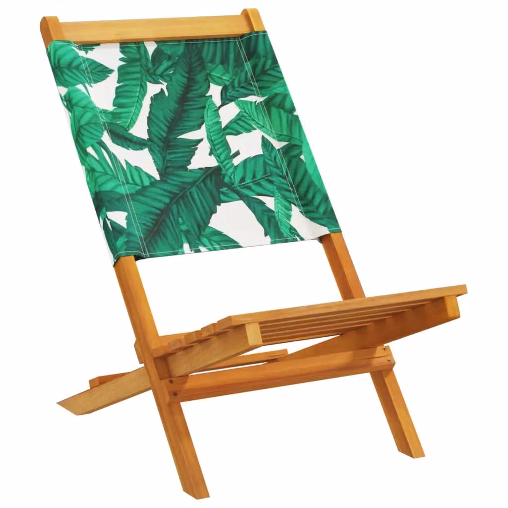 Berkfield Home Set of 2 Acacia Wood and Fabric Garden Chairs with Green Leaf Pattern – 3