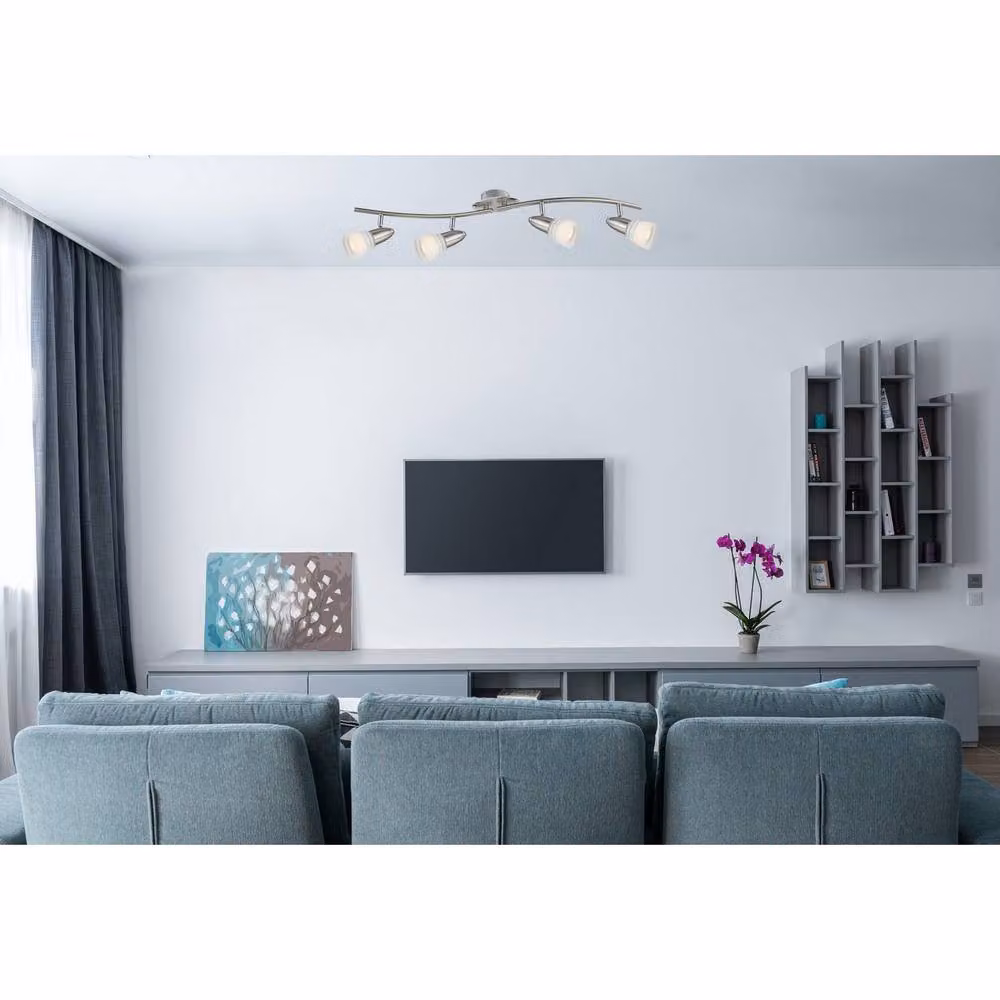 Globo Lighting Caleb Ceiling Spotlight Bar in Chrome and Grey with Opal Glass Shades, 4x E14 LED – 3