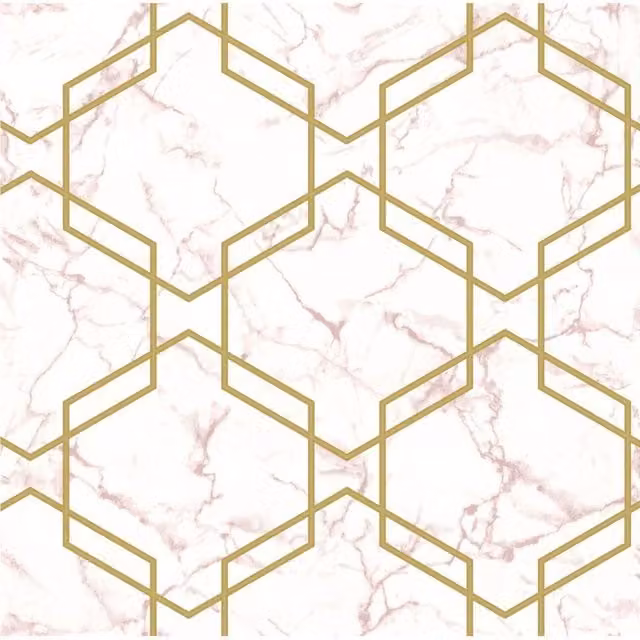 Holden Decor Hexagon Geo Marble Effect Metallic Glitter Wallpaper in Pink