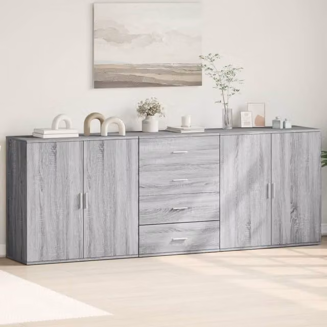 Berkfield Home Set of 3 Modern Grey Sonoma Sideboards in Matt MDF