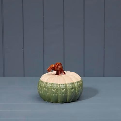 Four Candle Two Tone Beige and Green Ceramic Pumpkin Ornament, Height: 16 cm